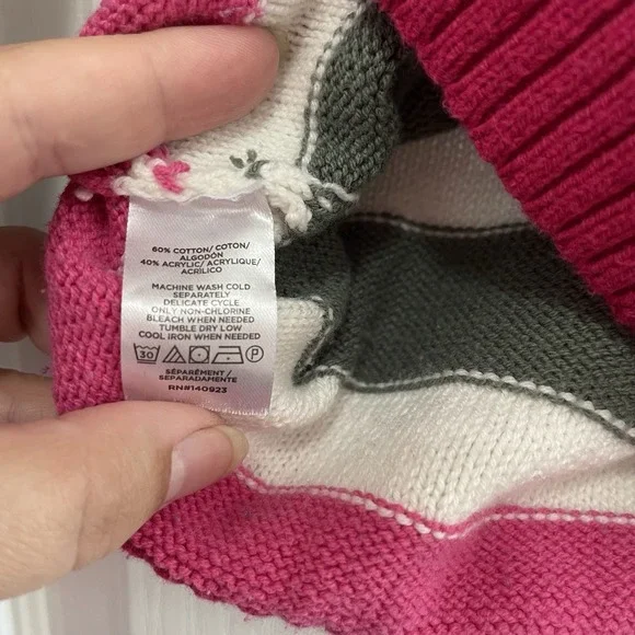 Loft Pouf Long Sleeved Striped Sweater Pink White Gray Sz S - Picture 5 of 6